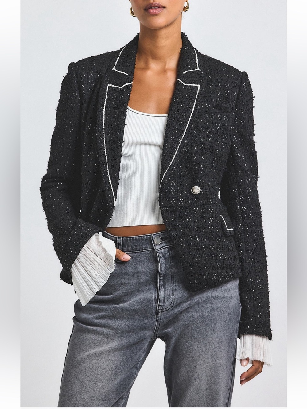 Derek Lam 10 Crosby Womens  Estelise Galaxy Tweed Blazer, Black